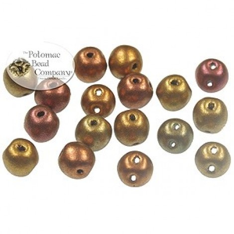 5mm RounDuo Czech 2-Hole Beads - Ancient Gold