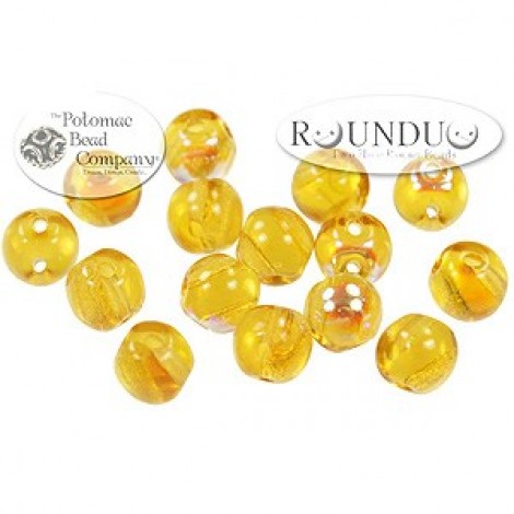 5mm RounDuo Czech 2-Hole Beads - Topaz AB - 75 beads