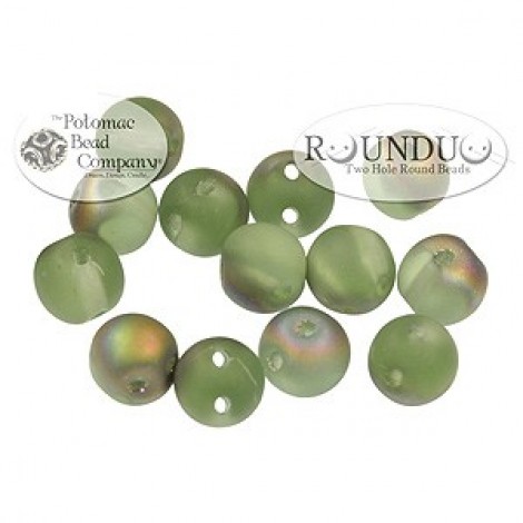 5mm RounDuo Cz 2-Hole Beads - Peridot Vitrail Matted
