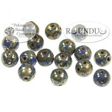 5mm RounDuo Czech 2-Hole Beads - Opaque Blue Picasso - 75 beads