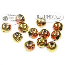 5mm RounDuo Czech 2-Hole Beads - Jet Calif Gold Rush