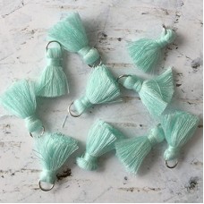 20mm Cotton Mini Tassels with Silver Jumpring - Pack of 10 - Light Aqua/Silver