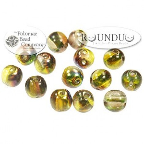 5mm RounDuo Czech 2-Hole Beads - Crys Magic Green