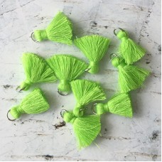 20mm Cotton Mini Tassels with Silver Jumpring - Pack of 10 - Lime Green/Silver