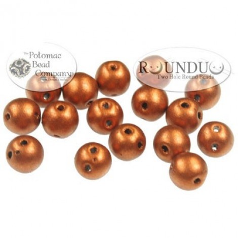 5mm RounDuo Czech 2-Hole Beads - Crystal Copper