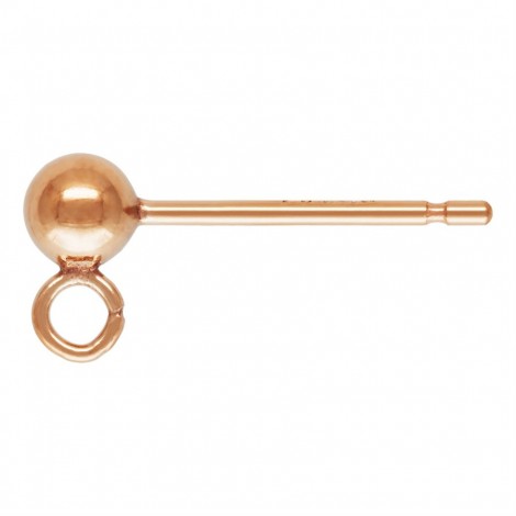 3mm 14K Rose Gold Filled Ball Earposts with Loop - Per Pair
