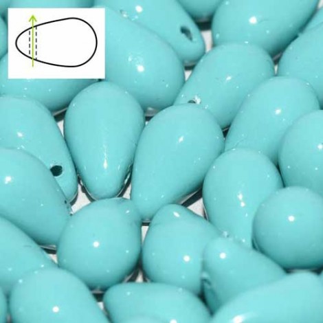 6x9mm Czech Side Drill Teardrops - Turquoise Blue - Pack of 10