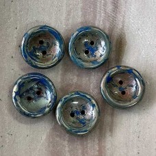 Czech 2-Hole 14mm Cup Buttons - Op Blue Picasso - Pack of 5