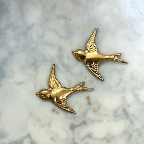 15mm Raw Brass Swallow Charm (right) - no hole - Pack of 4