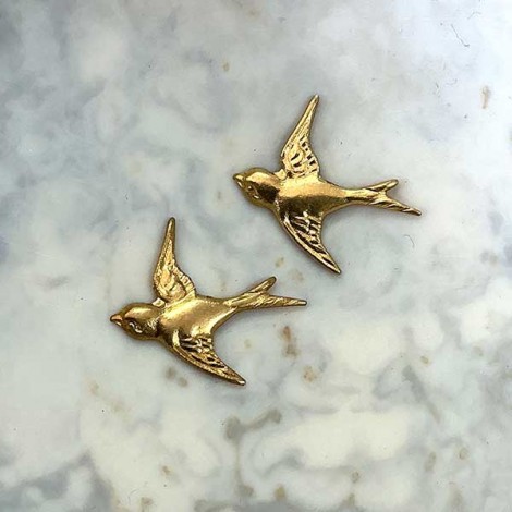15mm Raw Brass Swallow Charm (left) - no hole - Pack of 2