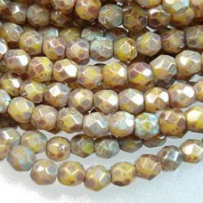 4mm Czech Firepolish Beads - Chartreuse Picasso - Pack of 50