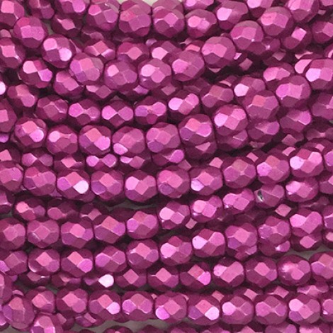 4mm Czech Firepolish Beads - Saturated Metallic Pink Yarrow