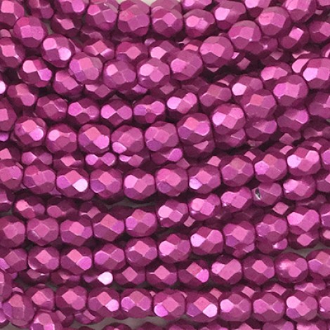 4mm Czech Firepolish Beads - Saturated Metallic Pink Yarrow - Pack of 50