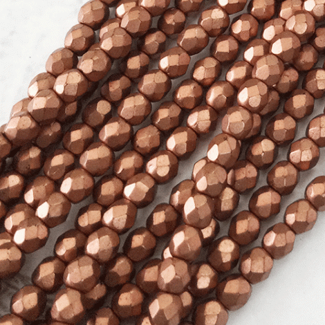 4mm Czech Firepolish Beads - Silky Dark Copper - Pack of 50