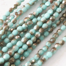 4mm Czech Firepolish Beads - Blue Turquoise Celsian - Pack of 50