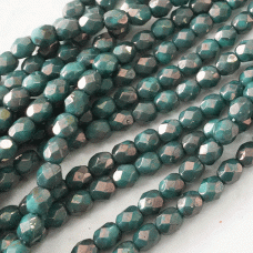 4mm Czech Firepolish Beads - Turquoise Moon Dust - Pack of 50