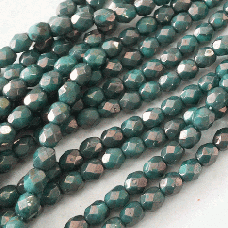 4mm Czech Firepolish Beads - Turquoise Moon Dust - Pack of 50