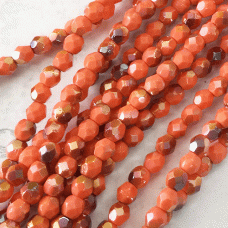 4mm Czech Firepolish Round Beads - Coral Celsian - Pack of 50
