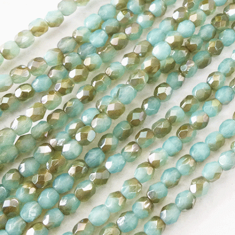 4mm Czech Firepolish Beads - Caribbean Turquoise Luster - Pack of 50 4mm Czech Firepolish Beads - Caribbean Turquoise Luster - Pack of 50
