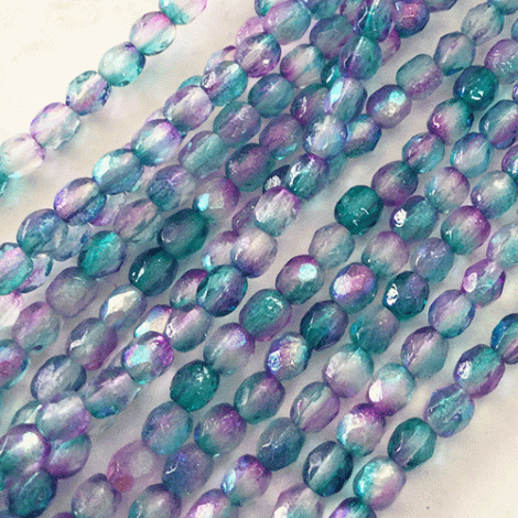 4mm Czech Firepolish Beads - Etched Aqua Celestial - Pack of 50
