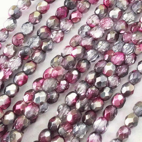 4mm Czech Firepolish Beads - Etched Mauve Celestial - Pack of 50 4mm Czech Firepolish Beads - Etched Mauve Celestial - Pack of 50