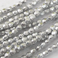 4mm Czech Firepolish Beads - Etched Silver Ore - Pack of 50