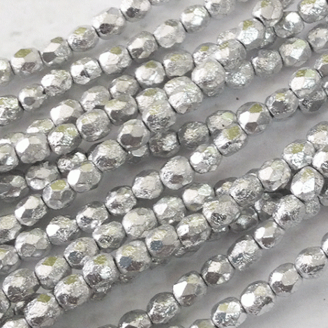 4mm Czech Firepolish Beads - Etched Silver Ore - Pack of 50