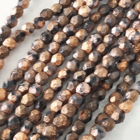4mm Czech Firepolish Beads - Matted Copper Ore Etched - Pack of 50