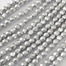 4mm Czech Fire Polish Round Beads - Silky Silver - Pack of 50