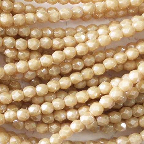 4mm Czech Firepolish Beads - Luster Opaque Beige - Pack of 50