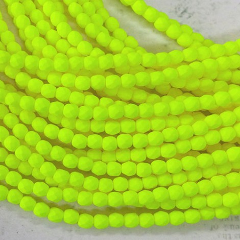 4mm Czech Firepolish Beads - Neon Yellow - Pack of 50