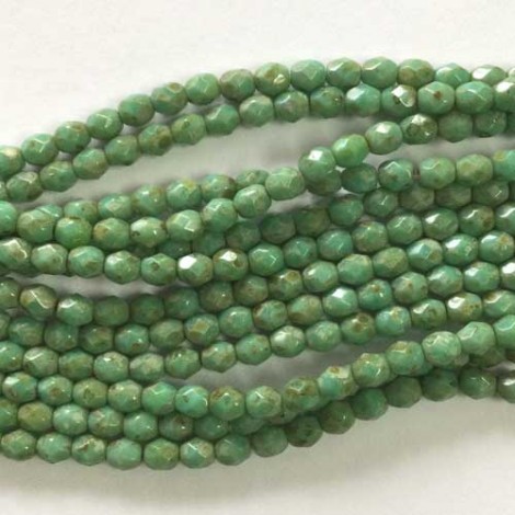 4mm Czech Firepolish Beads - Opaque Turquoise Picasso- 1 Mass (1200 beads) Bulk Pack
