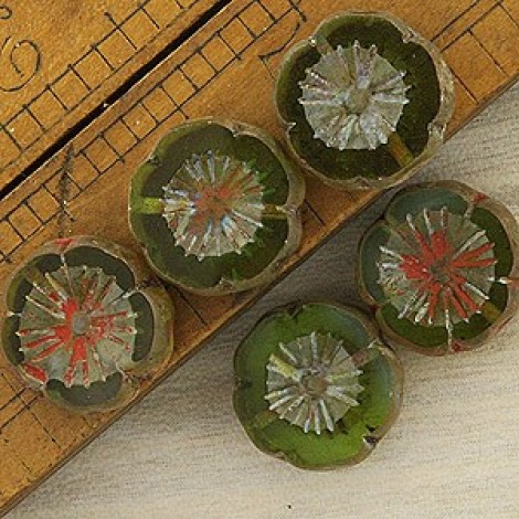 14mm Cz Table-Cut Flowers - Peridot-Aqua Picasso