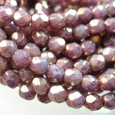 4mm Czech Firepolish Beads - Bronze Luster Iris Pink-