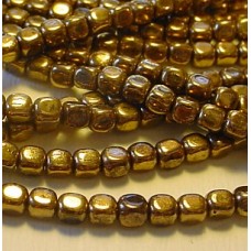 4mm Czech Glass Cube Beads - Bronze - Pack of 50