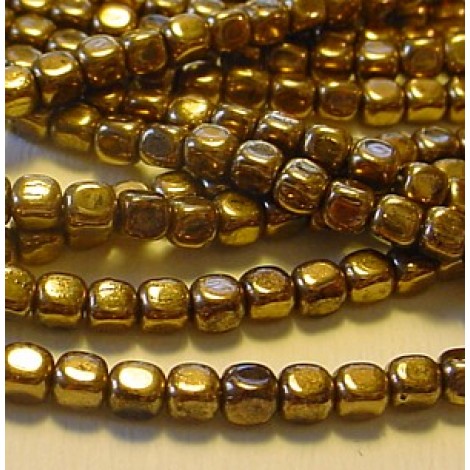 4mm Czech Glass Cube Beads - Bronze - Pack of 50