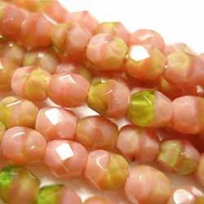 4mm Czech Firepolish Beads - Pink Coral-Olivine - Pack of 50