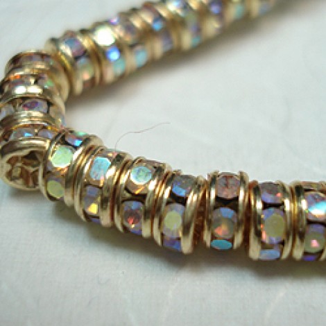 4.5mm Gold Czech Quality Rhinestone Rondelles - Crystal AB - Pack of 4 4.5mm Gold Czech Quality Rhinestone Rondelles - Crystal AB - Pack of 4