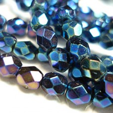 4mm Czech Firepolished Beads - Jet Blue Iris - Pack of 50