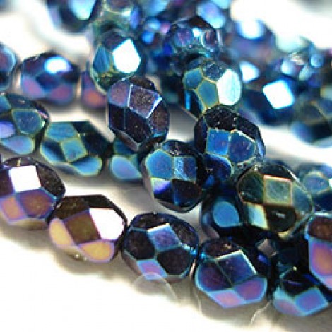 4mm Czech Firepolished Beads - Jet Blue Iris - Pack of 50