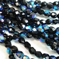 4mm Czech Firepolish Beads - Jet AB - Pack of 50