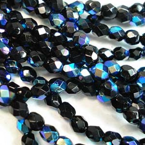 4mm Czech Firepolish Beads - Jet AB - Pack of 50