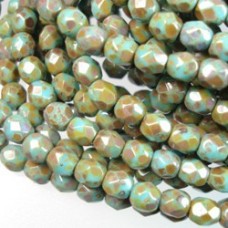 4mm Czech Firepolish Beads - Rich Turquoise Picasso - Pack of 50
