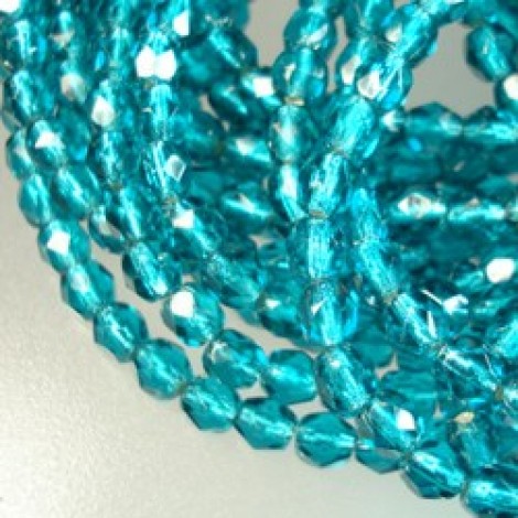 4mm Czech Firepolish Beads - Silver Lined Viridian - Pack of 50