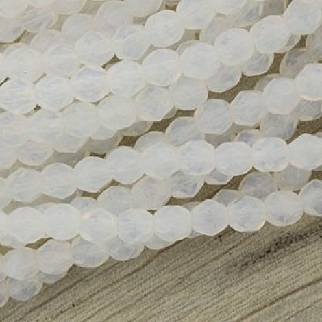 4mm Czech Firepolish Beads - Milky White - Pack of 50