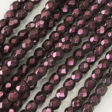 4mm Czech Firepolish Beads - Heavy Metallic Eggplant - Pack of 50