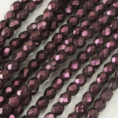 4mm Czech Firepolish Beads - Heavy Metallic Eggplant - Pack of 50