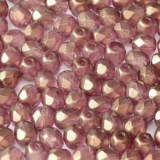 4mm Czech Firepolish Beads - Crystal Golden Touch Persian Pink
