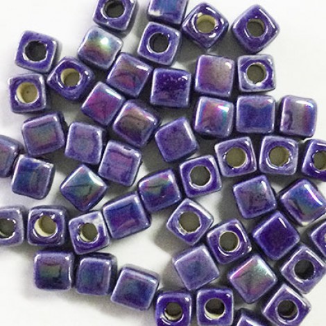 5.5mm Square Greek Ceramic Beads - Purple-Blue - Oil on Water