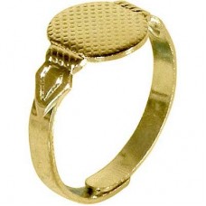Gold Plated Adjustable Glue-on Ring with10mm flat pad